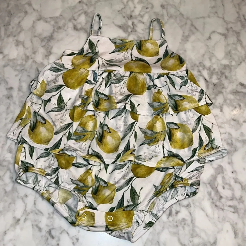Posh Peanut Yellow Lemon Print Ruffle Romper